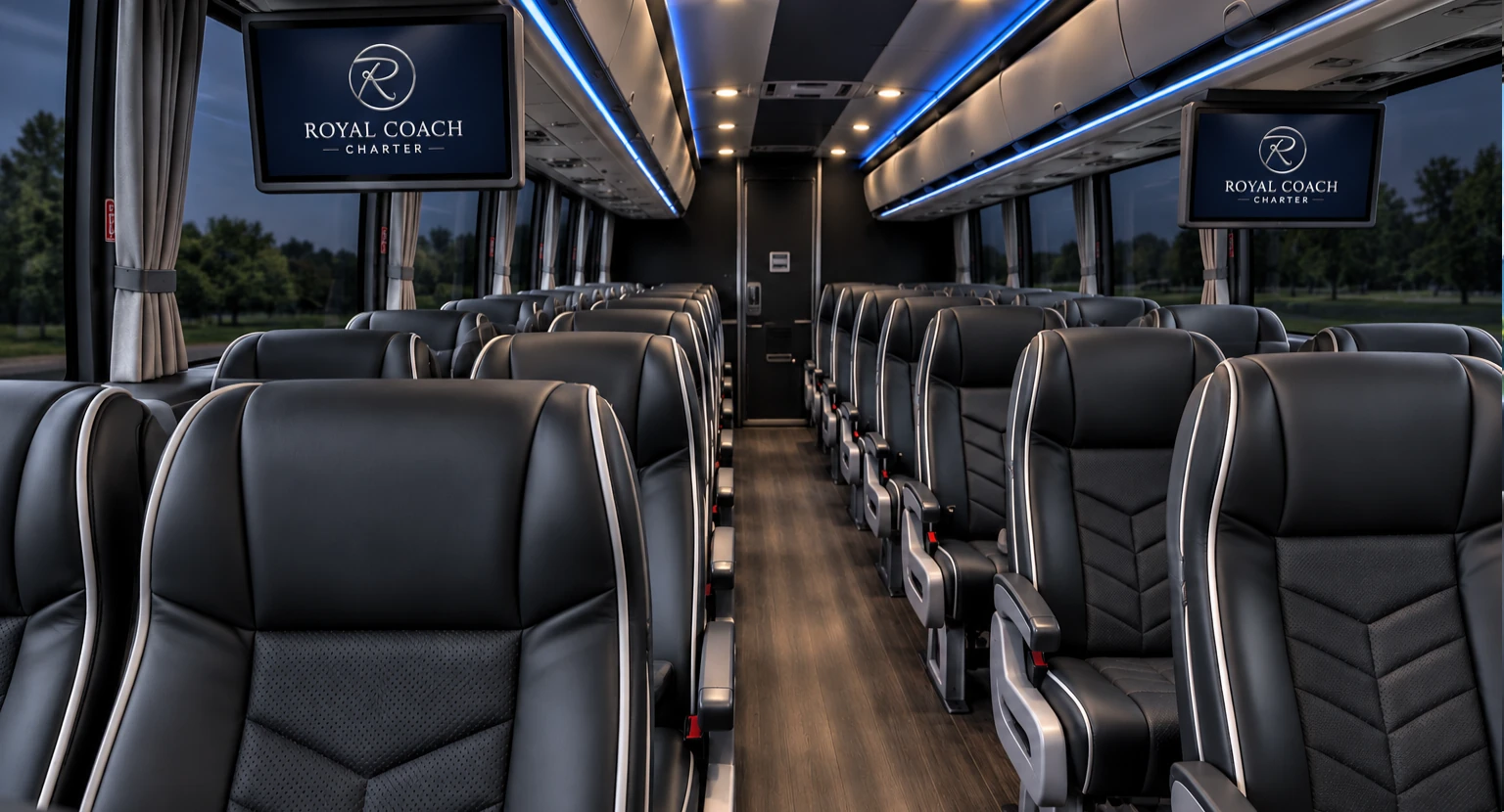 Interior of a 56-passenger luxury motorcoach