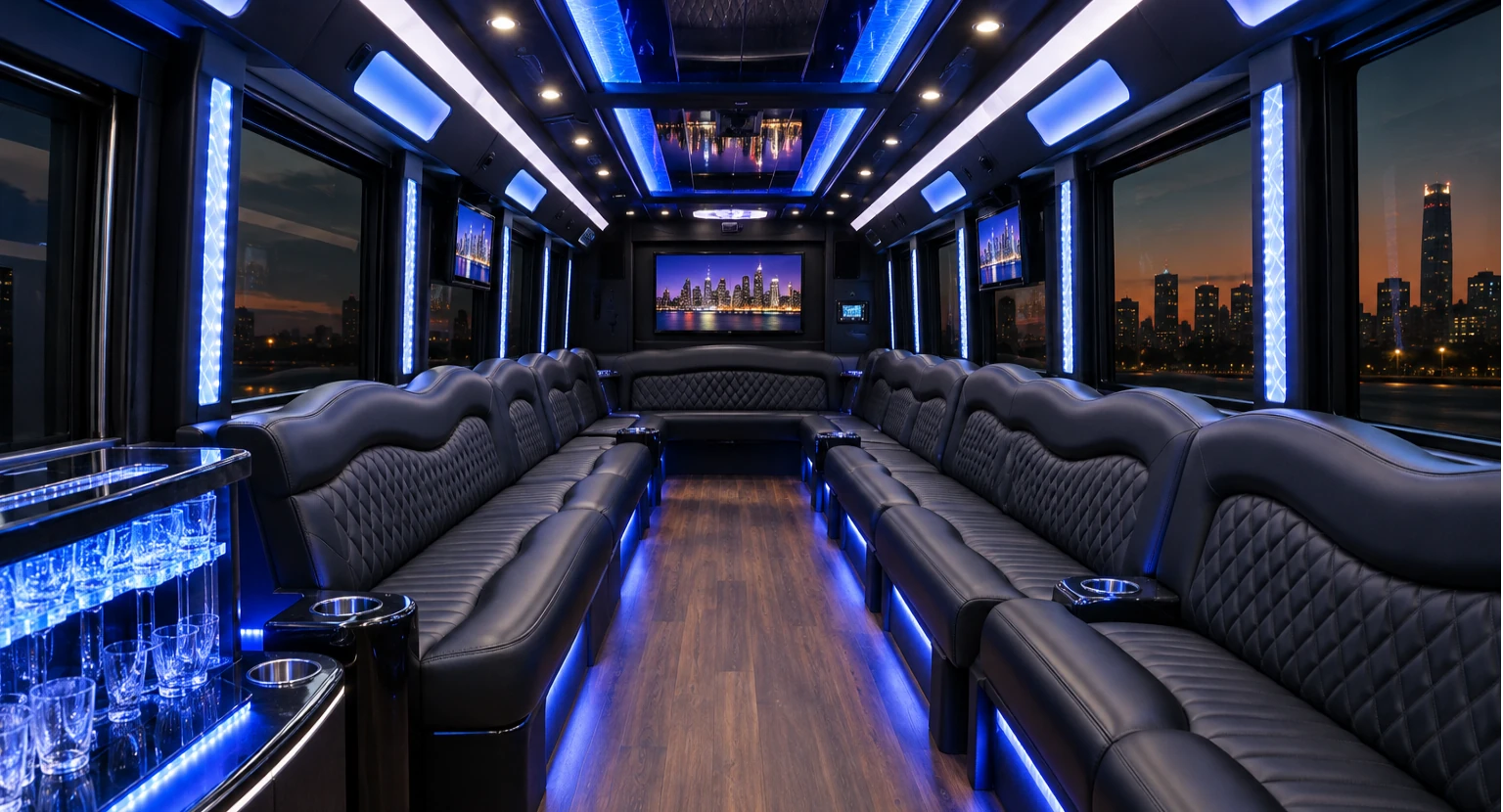 Interior of a 42-passenger party bus