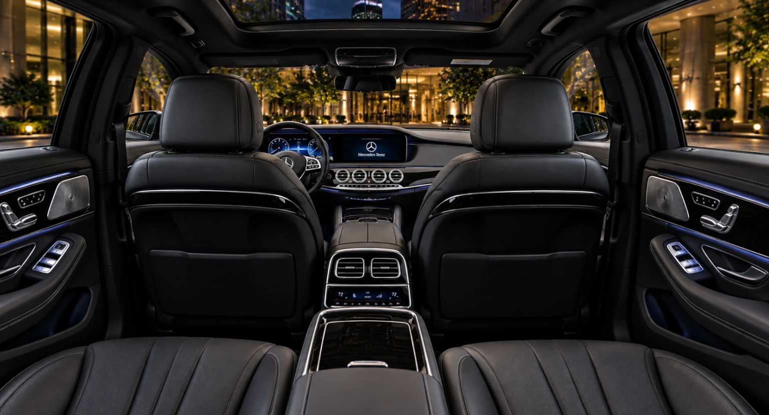 Interior of a Mercedes-Benz S-Class executive sedan