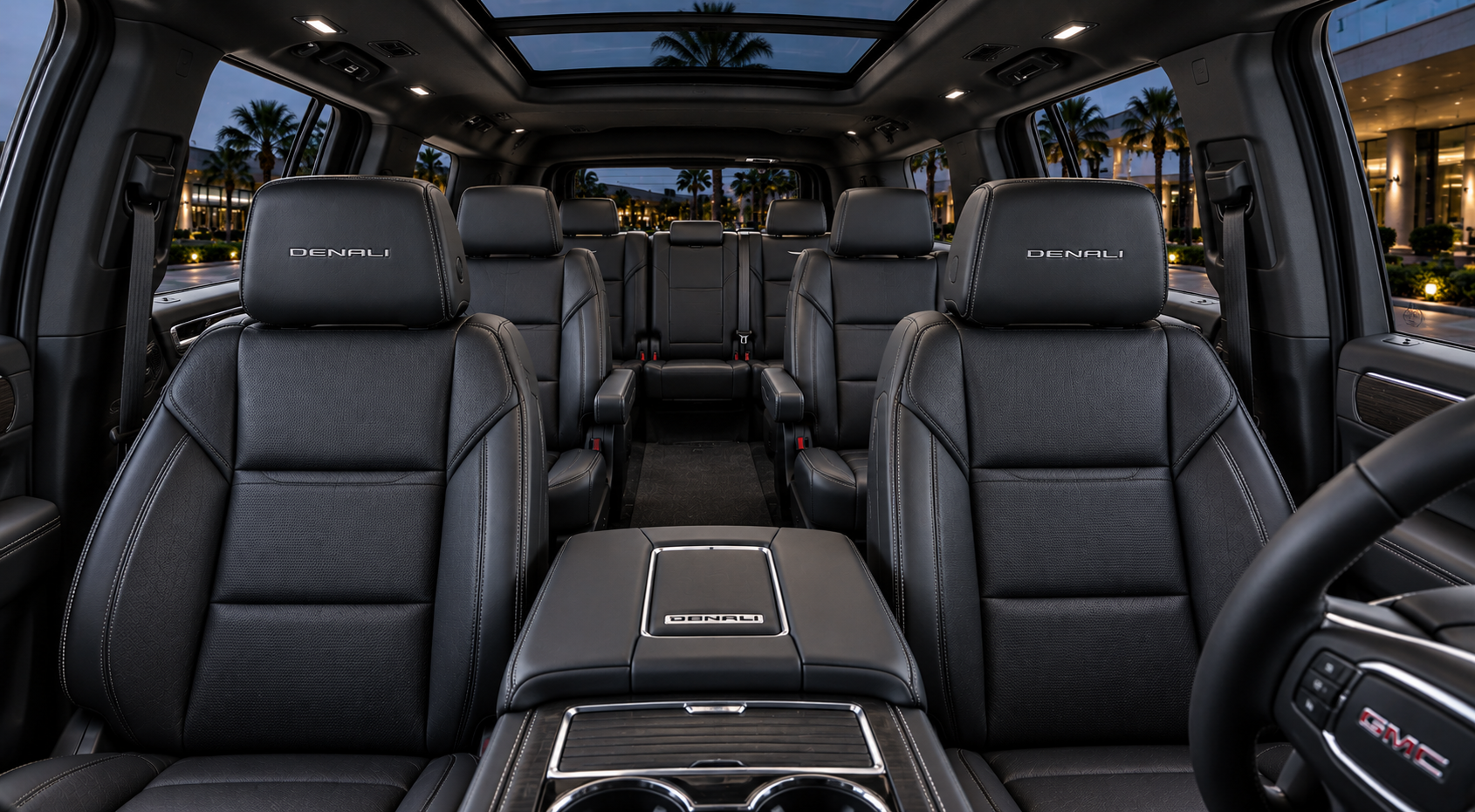 Interior of a GMC Yukon XL Denali executive SUV
