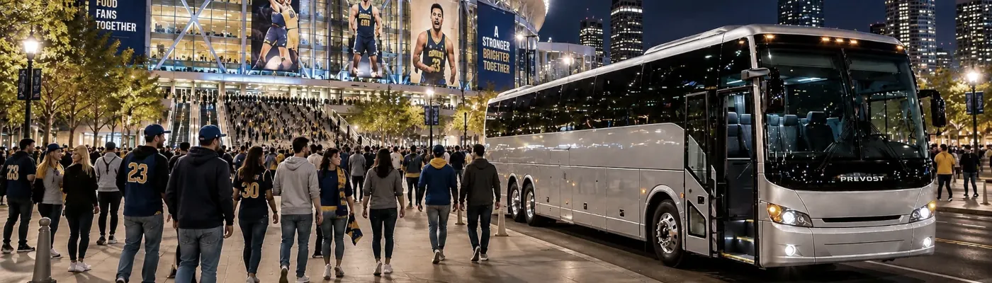 Charter buses coordinating transportation for a sports tournament